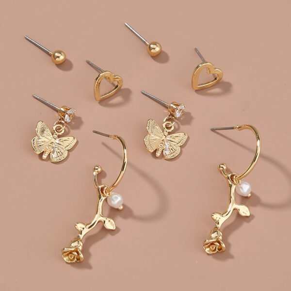 Butterfly rose 4-piece set earrings with studs - Image 2