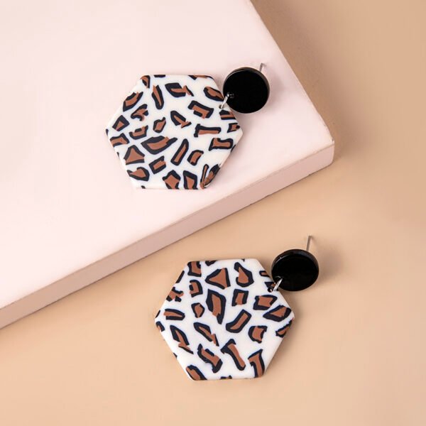 Vintage Hexagon Leopard Print Acrylic Pendant Earrings - Image 2