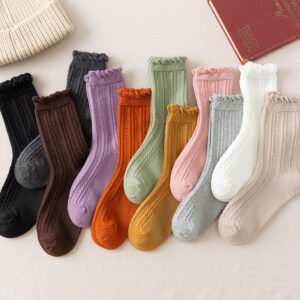 Autumn Japanese Solid Color Ins Lace Bubble Cotton Breathable Mid-calf Socks