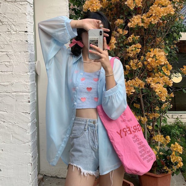 Women's Thin Solid Color Sunscreen Chiffon Shirt Jacket - Image 3