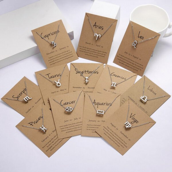 12 Zodiac Sign Necklaces With Gift Card Constellations Pendant Necklace Jewelry - Image 3