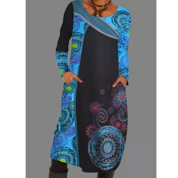 Autumn And Winter Hedging Print Folk Style Dress Long Skirt - Image 3