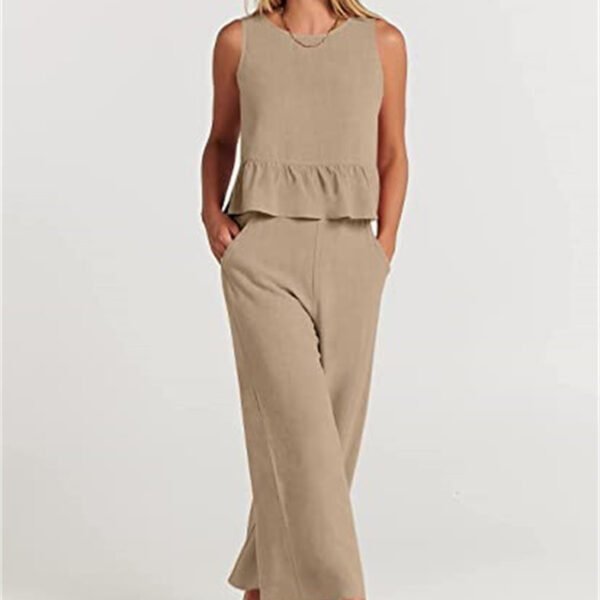 Women's Temperament Fashion Sleeveless Ruffled Undershirt Wide Leg Nine-quarter Pants Set - Image 9