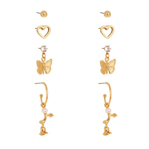 Butterfly rose 4-piece set earrings with studs - Image 4