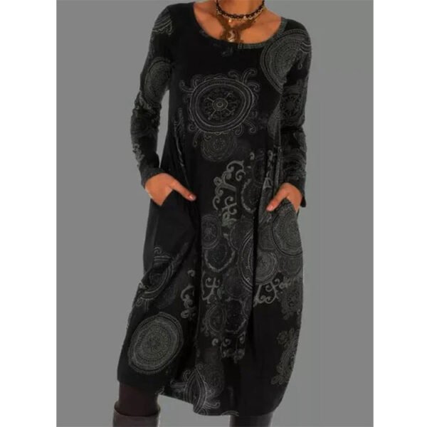 Autumn And Winter Hedging Print Folk Style Dress Long Skirt - Image 6