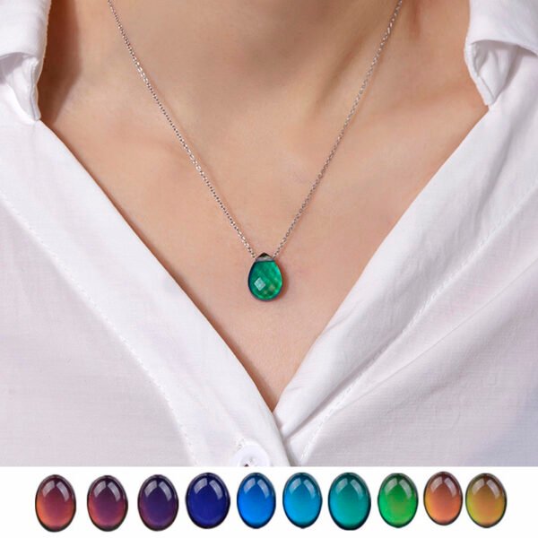 Mood Necklace Color Change Emotion Feeling Temperature Control Water Drop Tears Pendant Stainless Steel Chain Necklaces