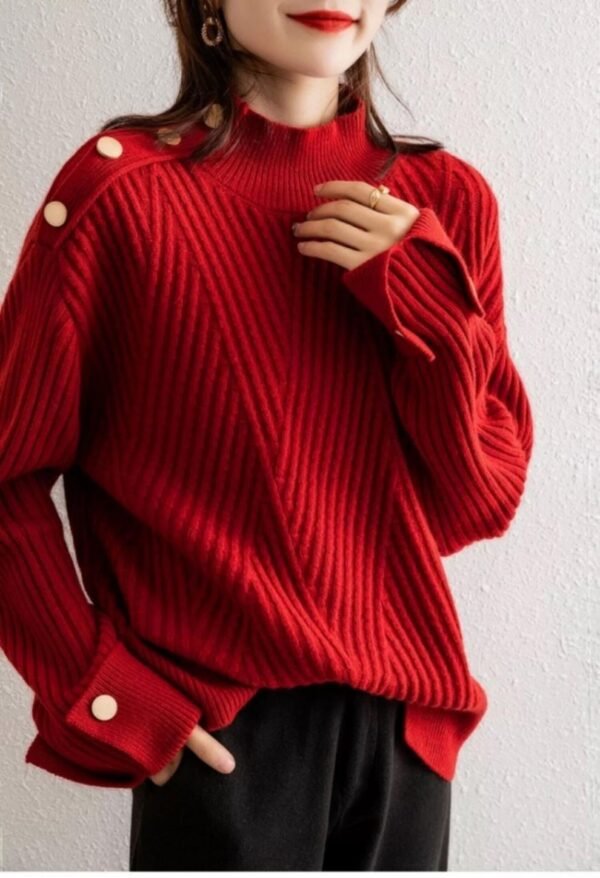 Autumn And Winter Japanese And Korean New Half Turtleneck Sweater Design Cuff Sweater For Women - Image 3