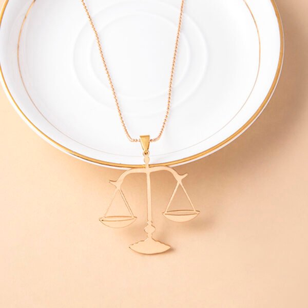 Vintage Big Libra Sign Statement Necklace Gold Balance Scales Pendant - Image 2