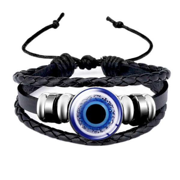 Turkish Blue Eye Glass Snap Button Leather Rope Chain Bracelet - Image 4