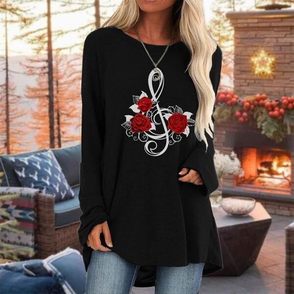 3D Rose Women's T Shirt Round Neck