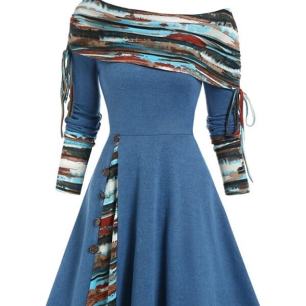 Autumn And Winter New Fashion Women's Waist Large Swing One Shoulder Long-sleeved Dress Female - Image 6