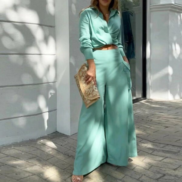 Women's Fashion Casual Solid Color Shirt Set - Image 2