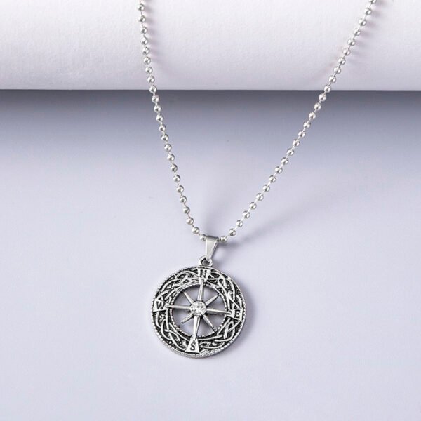 Vintage Antique Silver Plated Hollow Compass Pendant Viking Necklaces - Image 3