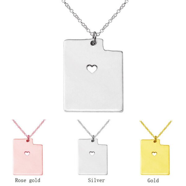United States Of America Utah State Map Stainless Steel Necklace
