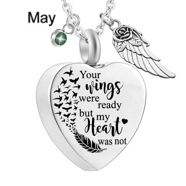 12 Birthstones Angel Wing Heart Stainless Steel Perfume Box Pendant Necklace - Image 7