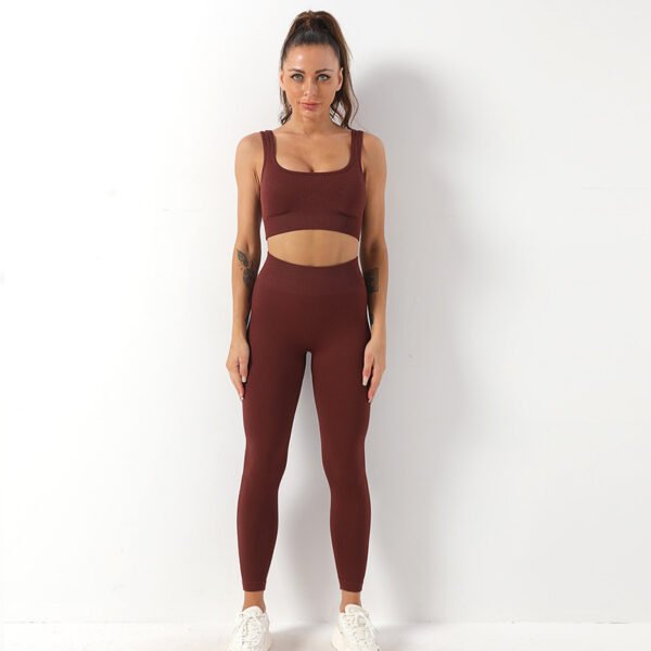 2pcs Thread Yoga Suit Seamless Bra And Butt Lifting High Waist Leggings Set For Women Sports Fitness Yoga Pants Sportswear Outfits Clothing - Image 4