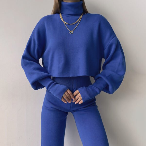 Autumn And Winter New European And American Turtleneck Loose Long Sleeve Top Female Casual Fashion Set - Image 3