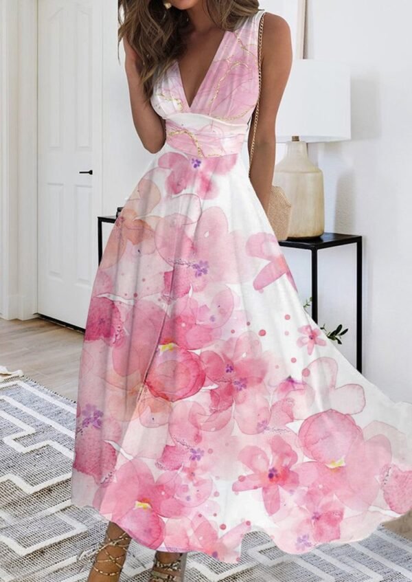 2023 Summer New V-neck Fashion Digital Printing Maxi Dress - Image 8