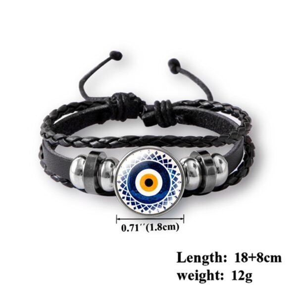 Turkish Blue Eye Glass Snap Button Leather Rope Chain Bracelet - Image 3