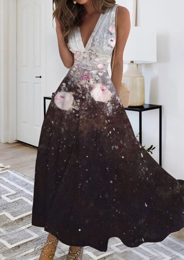 2023 Summer New V-neck Fashion Digital Printing Maxi Dress - Image 9
