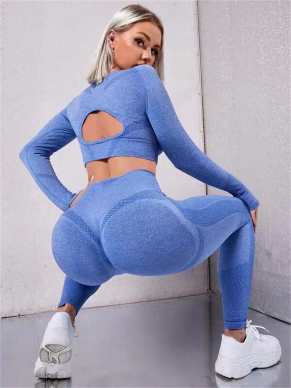 2pcs Sports Suits Long Sleeve Hollow Design Tops And Butt Lifting High Waist Seamless Fitness Leggings Sports Gym Sportswear Outfits Clothing - Image 10