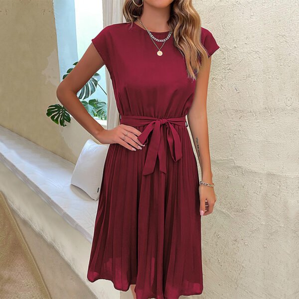 Lace Up Solid Pleated Dress - Image 3