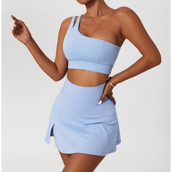 Ribbed One Shoulder Yoga Bra Stretch Shockproof Women's Set - Image 5