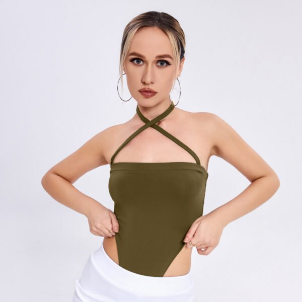 2023 Fashion New Women's One -word Collar Hanging Neck Band -lap Background Bodsuit - Image 2