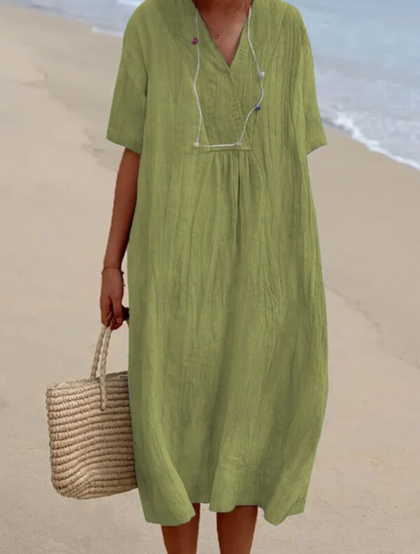 Women's Versatile Casual Slim-fit Solid Color Cotton And Linen Dress - Image 9