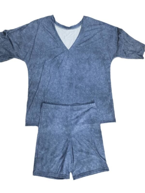 Women's V-Neck Denim-like Short-sleeved T-shirt Casual Shorts Suit - Image 2