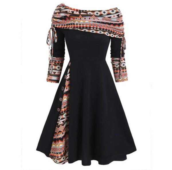 Autumn And Winter New Fashion Women's Waist Large Swing One Shoulder Long-sleeved Dress Female - Image 2