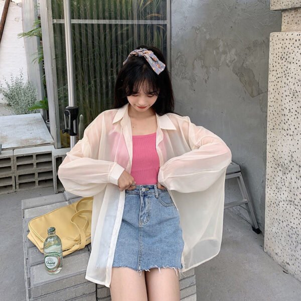 Women's Thin Solid Color Sunscreen Chiffon Shirt Jacket - Image 9