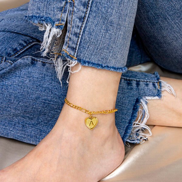 Initial Letter Anklet Gold Color Heart Pendant Foot Bracelets Women - Image 5