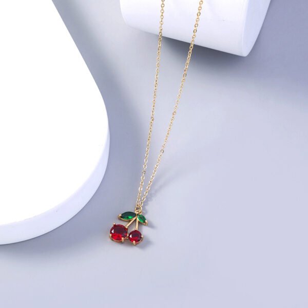 Trendy Red Zircon Cherry fruit necklace pendant necklace - Image 5