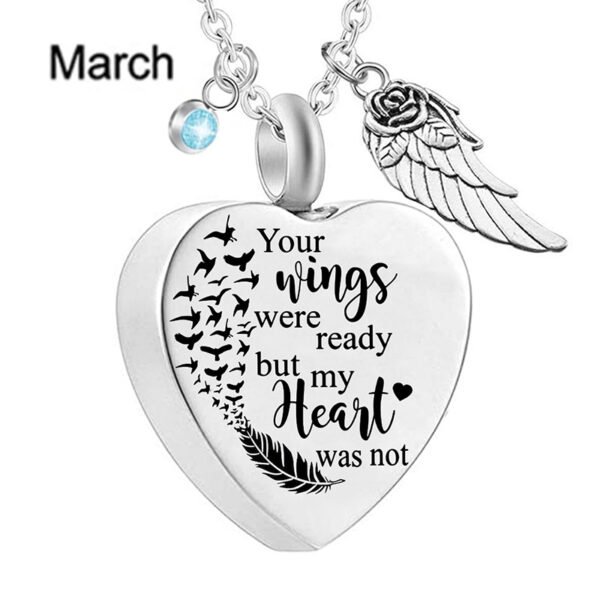 12 Birthstones Angel Wing Heart Stainless Steel Perfume Box Pendant Necklace - Image 5