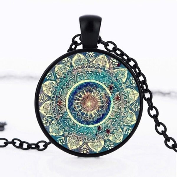 Vintage Green Mandela Henna Glass Dome Earrings Necklace Bracelet Ring - Image 5