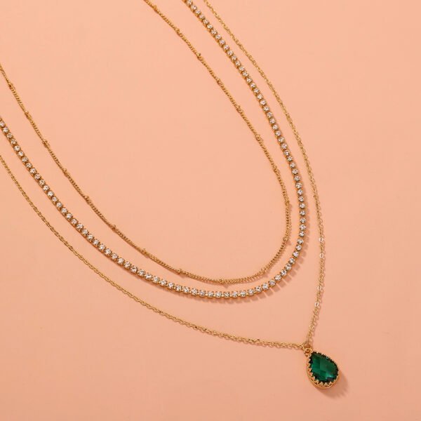 Zircon Green Drop Temperament Multi-layer Necklace - Image 3
