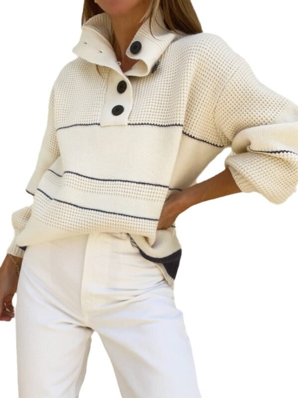 Autumn And Winter Women's Loose Striped Turtleneck Sweater - Image 10