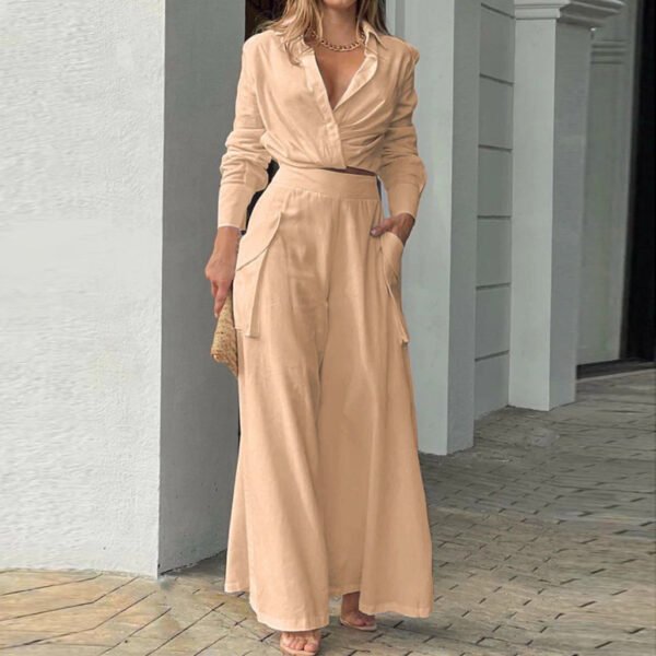 Women's Fashion Casual Solid Color Shirt Set - Image 3