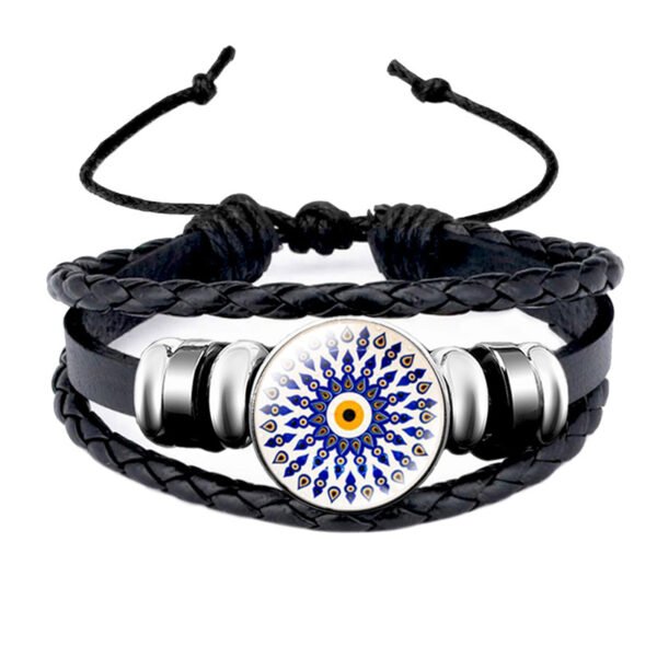 Turkish Blue Eye Glass Snap Button Leather Rope Chain Bracelet - Image 9