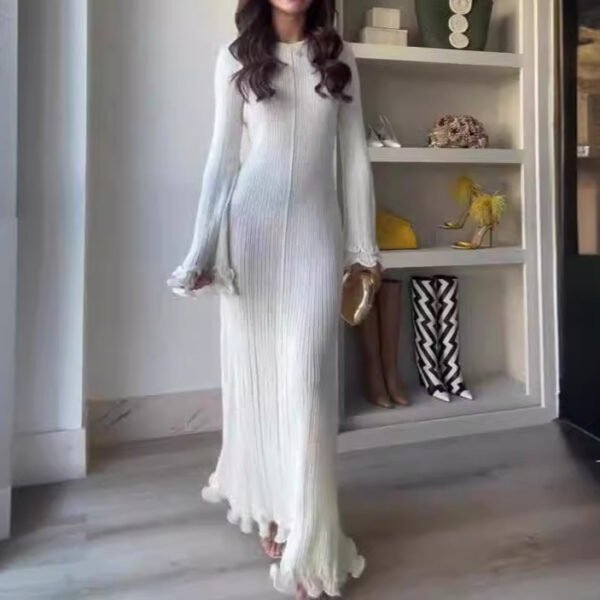 Autumn Crew Neck Bell Sleeve Slim Fit Elegant Dress - Image 7