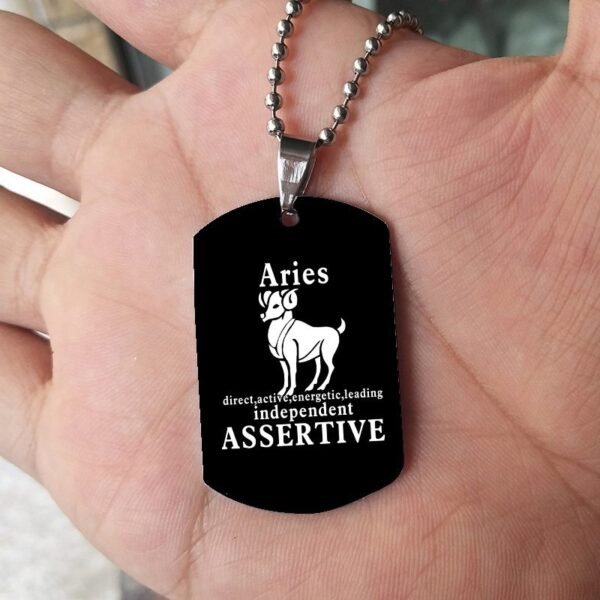 12 Constellation Black Stainless Steel Pendant Dog Army Tag Necklace - Image 2