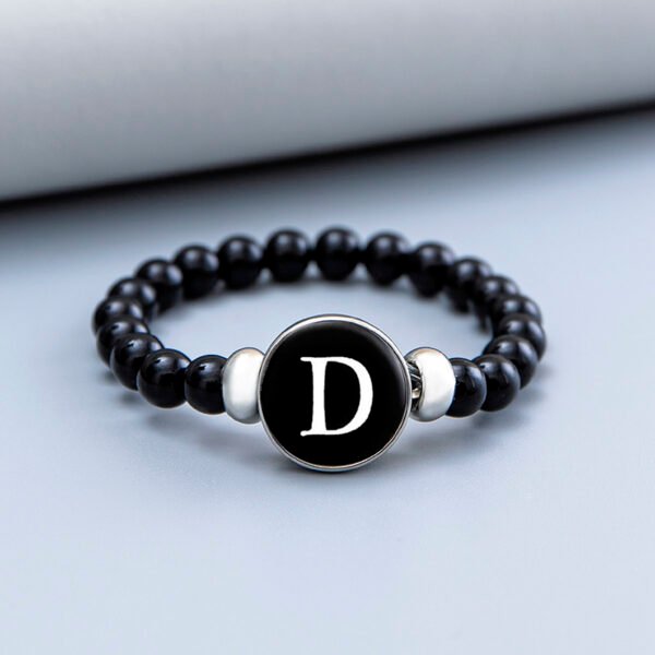 Letter Glass Snap Buttons Charm Bracelet Black Beads Bangles - Image 7