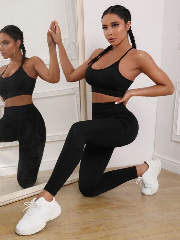 2 Pieces Suit Women's Yoga Clothing Top Outdoor Sports High Waist Hip Lift Trousers - Image 10