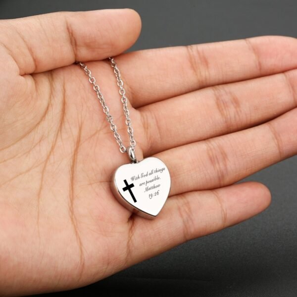 Bible Verse Stainless Steel Heart Perfume Box Necklace - Image 4