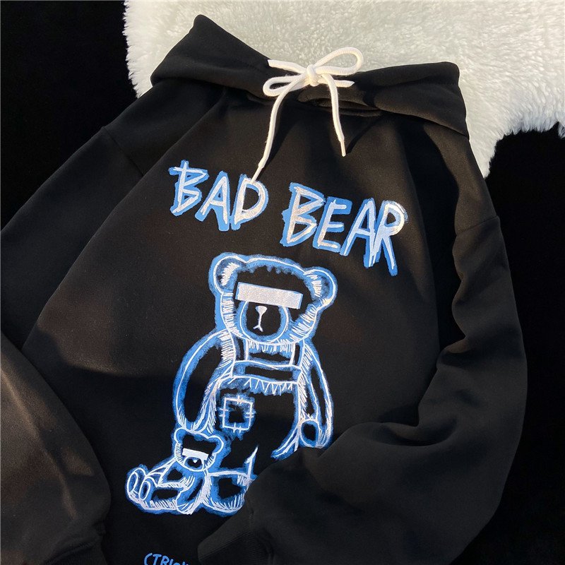 American Hiphop Bear Hoodie Women's Autumn And Winter Korean Style Loose High Street Oversize Retro Bf Preppy Style Top - Image 2