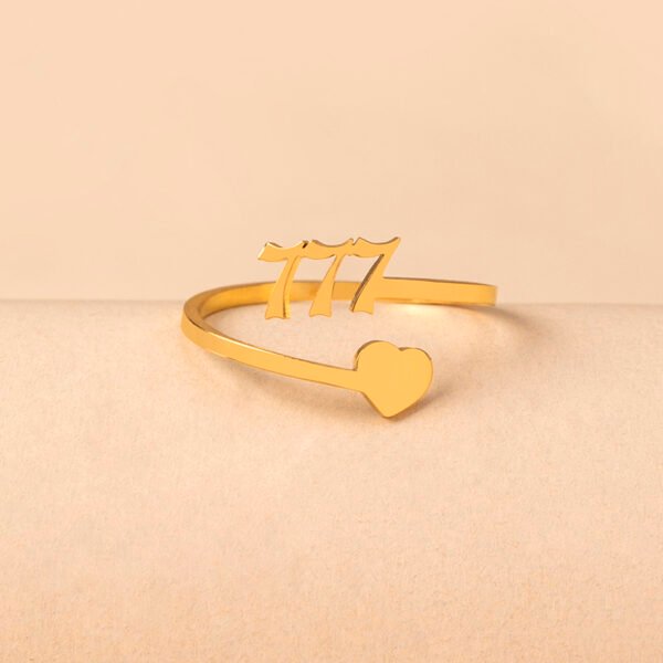 Heart Lucky Number Ring Adjustable Size Stainless Steel Jewelry - Image 6