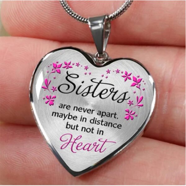 Best Friend Sister Heart Epoxy Pendant Inspirational Necklace - Image 2