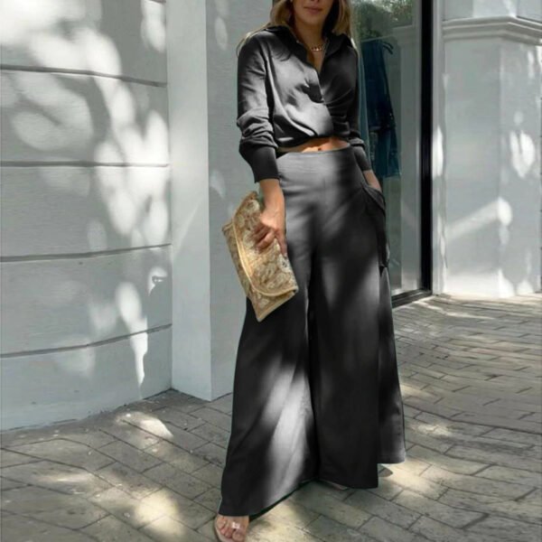 Women's Fashion Casual Solid Color Shirt Set - Image 6
