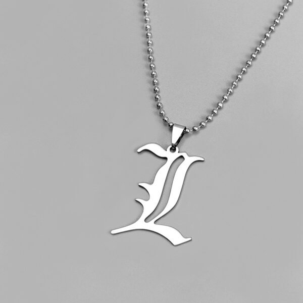 Death Note L Lawliet Stainless Steel Necklace Old English Letter Pendant Jewelry - Image 2